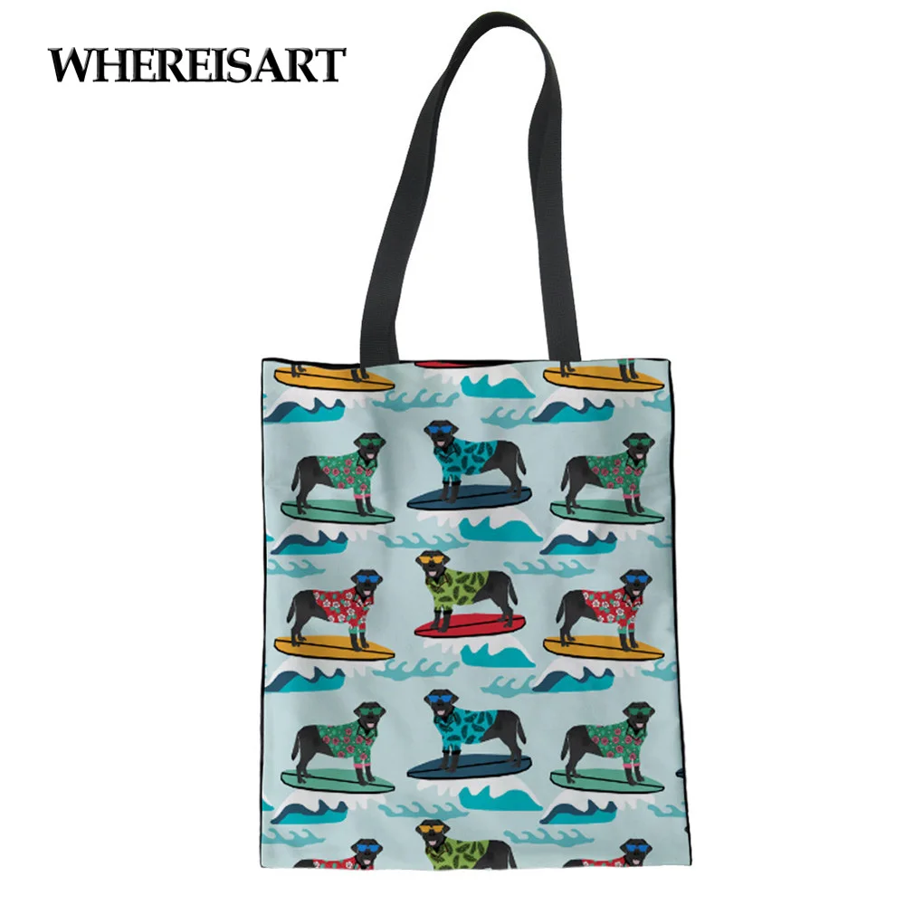 WHEREISART Женская хозяйственная сумка Холщовая Сумка черная Лабрадор печать многоразовая складная сумка на плечо сумка-тоут Хлопковая Сумка-тоут