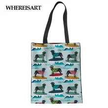 WHEREISART Женская хозяйственная сумка Холщовая Сумка черная Лабрадор печать многоразовая складная сумка на плечо сумка-тоут Хлопковая Сумка-тоут