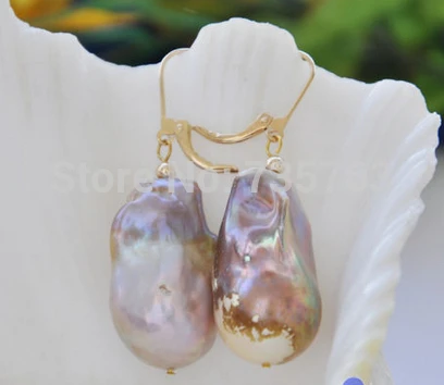 

xiuli 00305 lavender baroque keshi reborn pearl dangle earring 14KGP