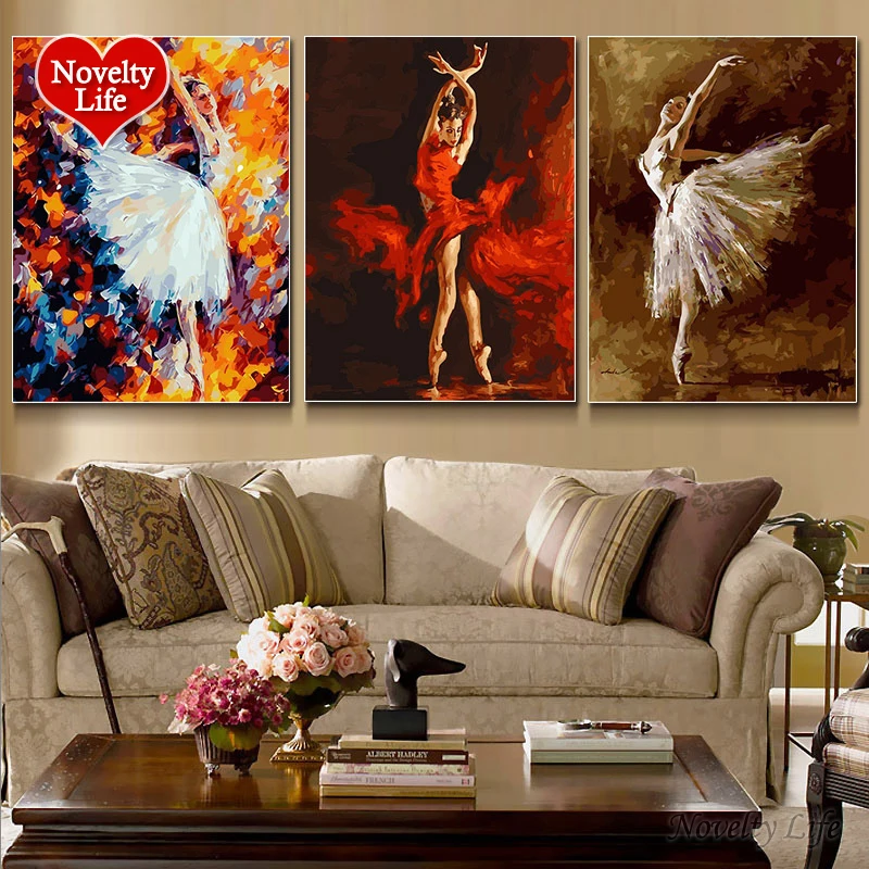 3 Pcs/Set Frame Picture DIY Painting by Numbers Ballet Dancer Girl Abstract Drawing by Numbers Unique Gift Coloring Wall Acrylic
