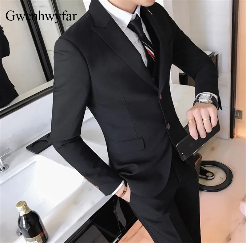 Buy Gwenhwyfar Custom Made Peak Lapel Young Men Suits Black Formal Business Men