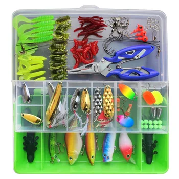 

101Pcs New Multi Fishing Lure Mixed Colors Plastic Metal Bait Soft Lure Kit Fishing Tackle Wobbler Spoon Pesca Peche Artificias