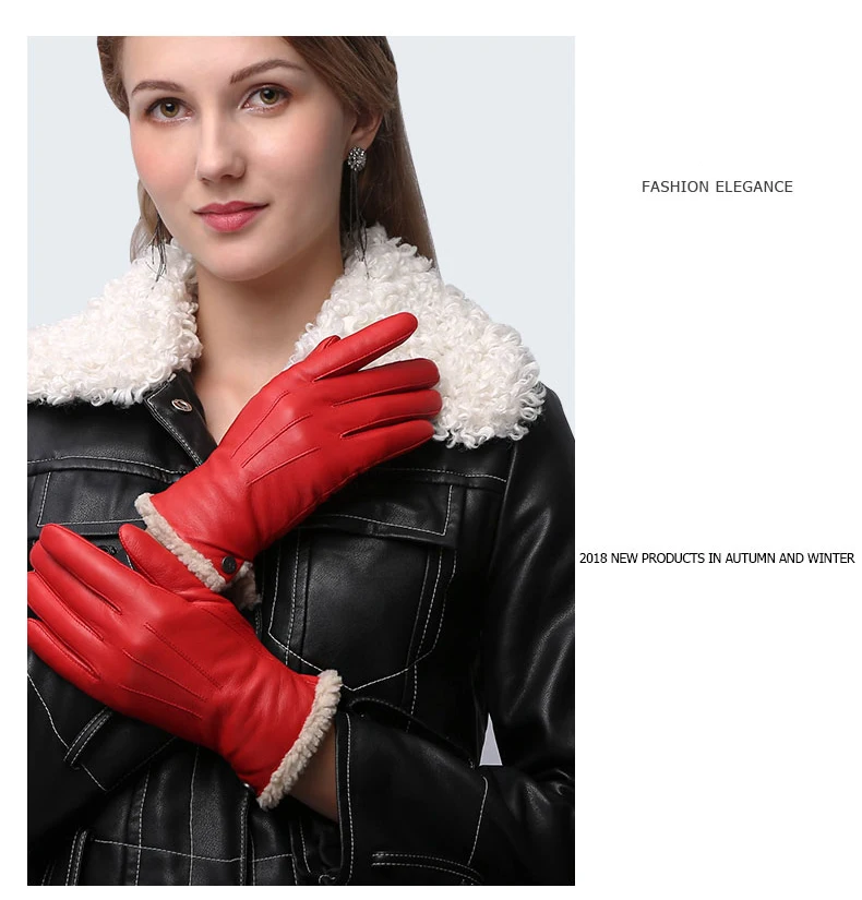 Натуральная кожа перчатки женские новые зимние ягненка кашемир овчина женские перчатки короткий стиль плюс бархат утолщенный сохраняет