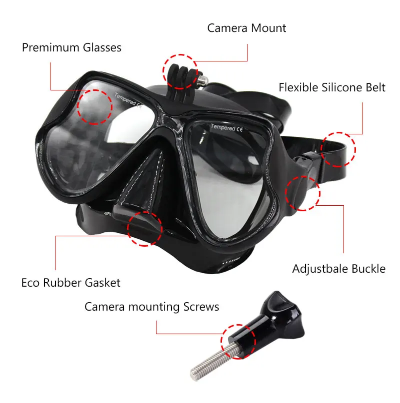 Multicolor Diving Mask Scuba Dive Snorkel Swimming Googgles Tempered Glasses for GoPro Hero 6 5 4 3 Xiaomi Yi 4K SJCAM EKEN H9 (7)