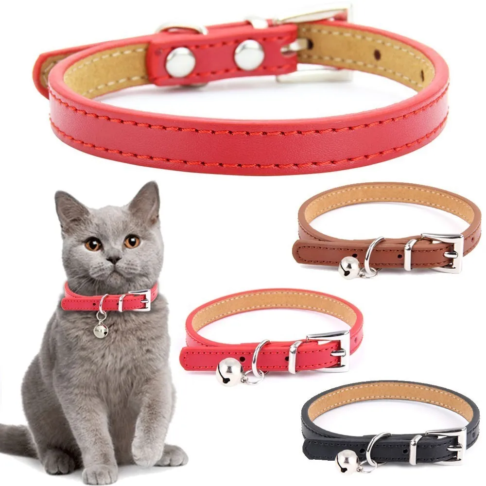 

Small Dog Cat Collar With Bell Microfiber&genuine Leather Material Soft Durable Anti-bite Puppy Collars Chihuahua Dropshipping