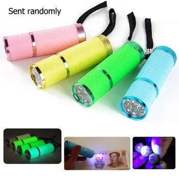 

1Pc 395nm UV 9 LED Flashlight Portable Nail Gel Curing Backlight Torch Ultra Violet Currency Detector Light lantern