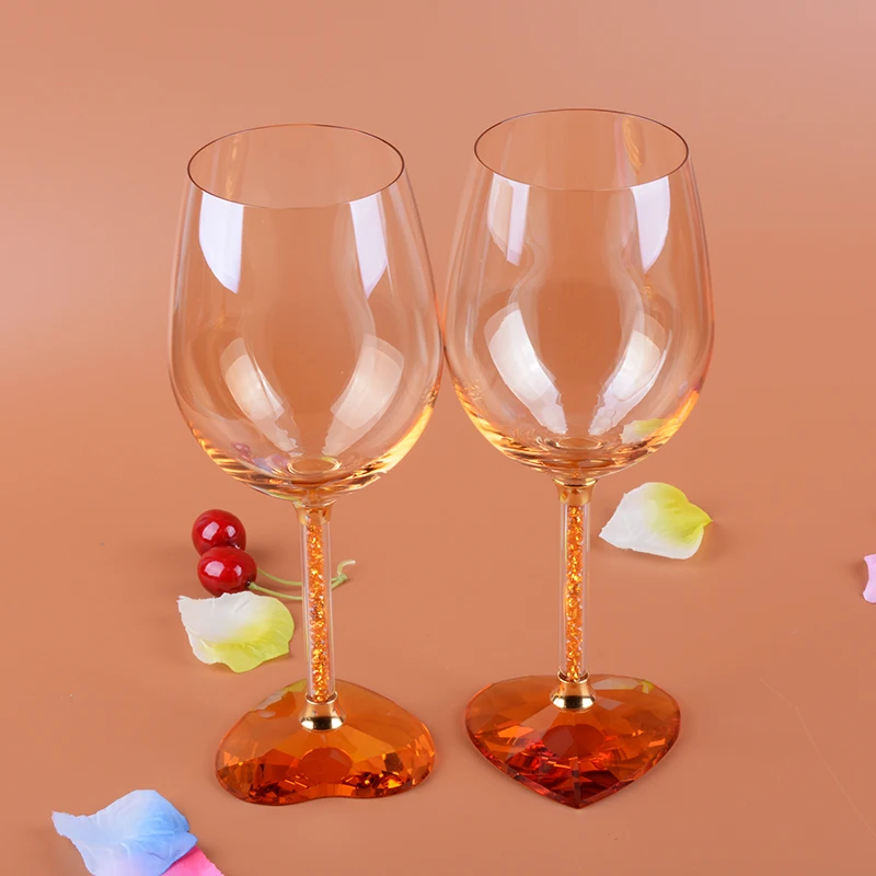

Crystalline wine glass decorations with heart facet base and sparkle diamond stem Wedding decorations