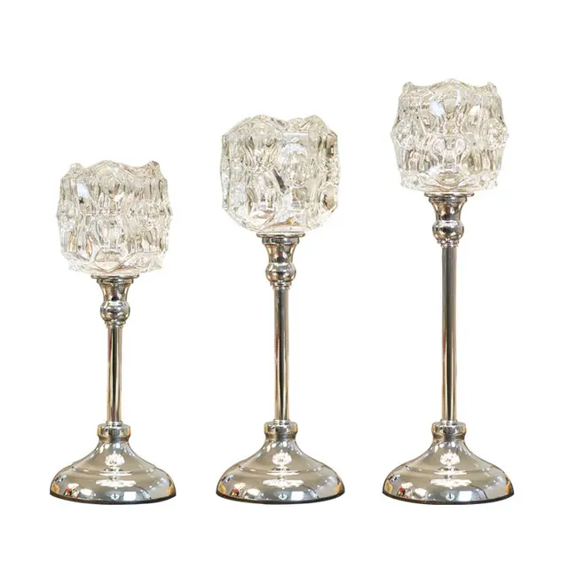 シルバーキャンドルホルダー簡単なガラス結婚式のクリスタルキャンドルスタンドロマンチックな燭台テーブルセンターピースのための家の装飾
