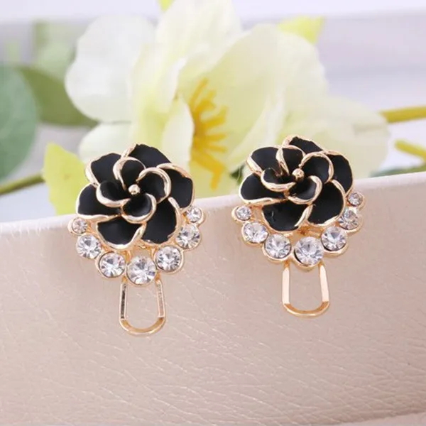 

COWNINE Fashion simple creative personality camellia glue black women rose ear clip earrings gift jewelry
