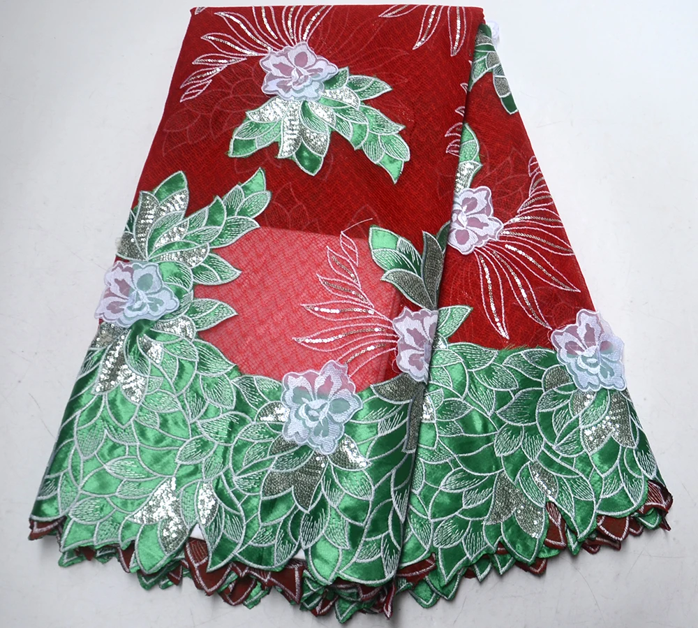 

Latest African Laces 2019 Green and red Lace Fabric 3D Nigerian French Lace Fabrics High Quality French Lace Fabric For Women