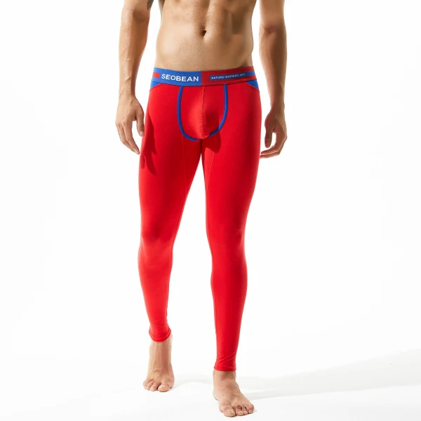 SEOBEAN, термобелье, мужские кальсоны, штаны, удобные, хлопок, сексуальные, с мешочком, ТЕРМО леггинсы, плотные, для сна, низ, пэчворк, низкая талия - Цвет: CK48 red