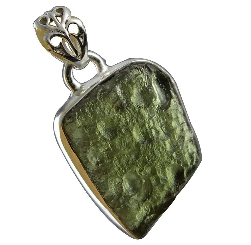 

Genuine Czech Moldavite Pendant 925 Sterling Silver,31 mm, AP6289