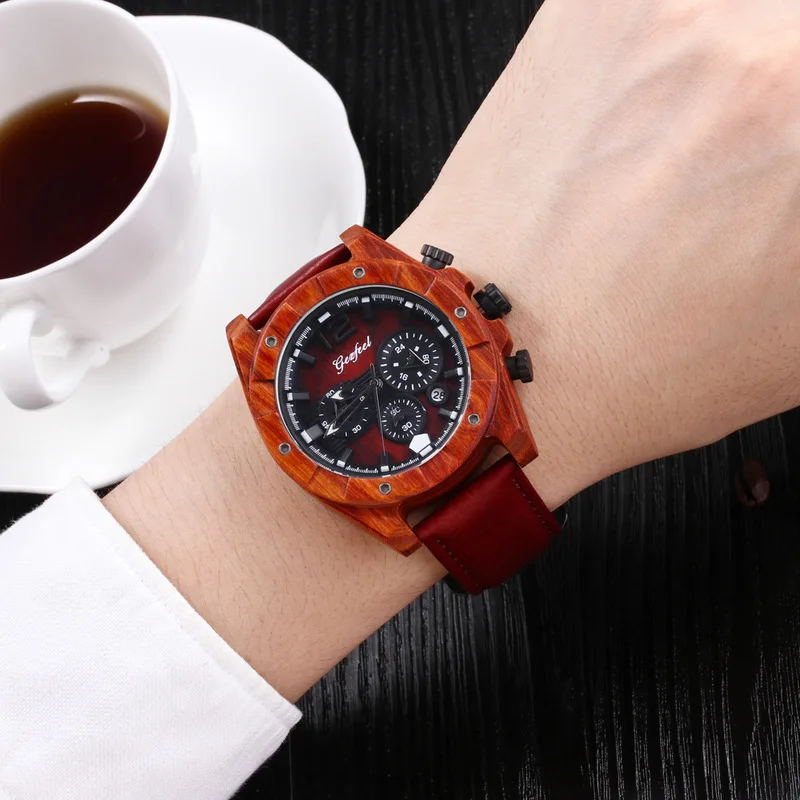 

2019 Time-limited Sale Goffel Brand Fashion Six-pin Multifunctional Men's Watch Explosive Wood Waterproof Quartz