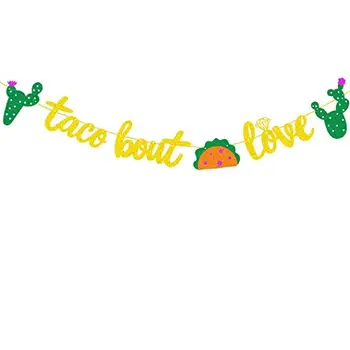 

TACO BOUT LOVE Gold Glitter Banner Sign Garland Engagement Anniversary Bridal Shower Girl Night Out Fiesta Themed Decorations