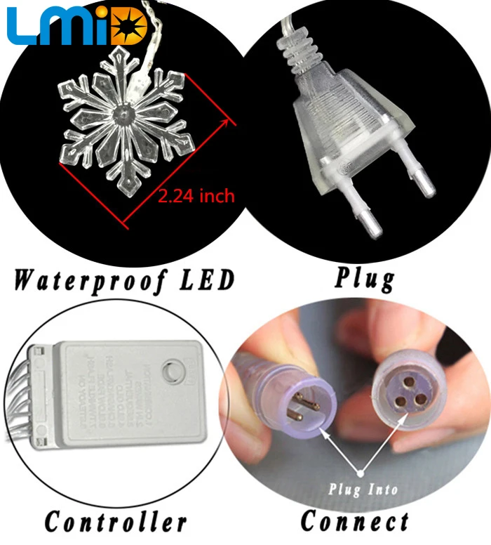 LMID праздничное освещение 2 м* 0,6 м 60LED Снежинка домашнее рождественское украшение Рождественские огни наружные водонепроницаемые сказочные занавески струнная лампа