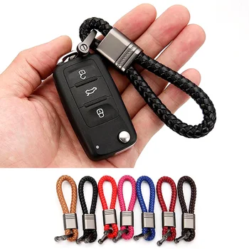 

8 Colors Braided Leather Cord Keychain Car Key Ring Men Women Handmade Waven Keychains Auto Key Holder
