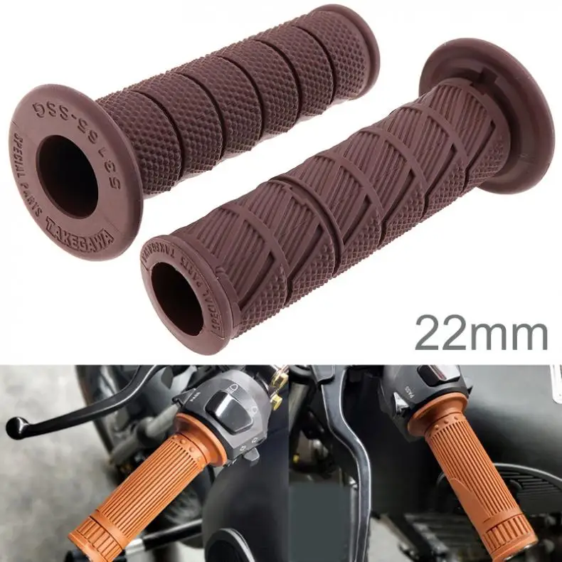 

2 Pcs Motorcycle Retro Twill Brown Rubber Handlebar Set Vintage Motorbike Handlebar Thruster Handle Bar End Grips