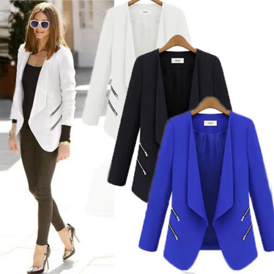 

ZOGAA 2019 New Woman Office Casual Suit Blazer Double Breasted Pocket Jacket Pure Elegant Long Sleeve Women Blazers and Jackets
