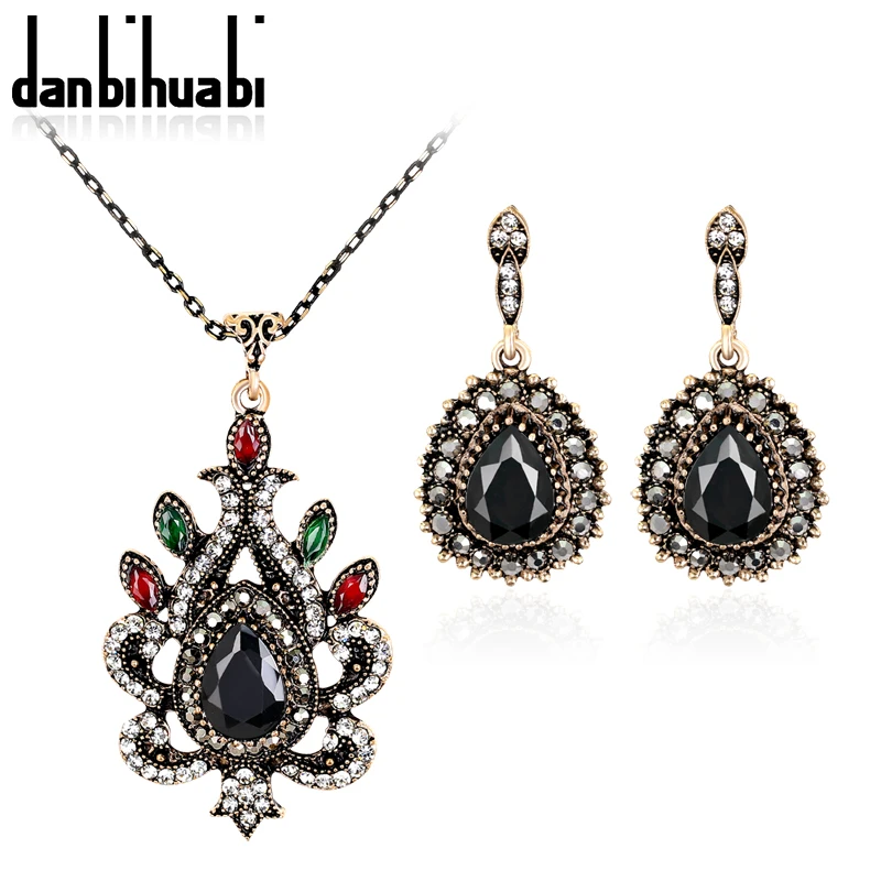 Classic Style Turkish Vintage Jewelry Sets Necklace &amp Earrings Sculpture Flowers 4 Colors Resin Crystal Anti Gold tassels | Украшения и