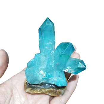 

Rare Agate base aura quartz crystal poin flame aura quartz crystal point group healing Home Decoration Gemstone Specimen