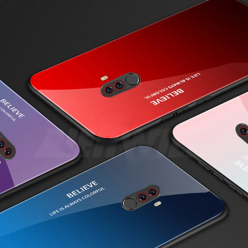 Роскошный Жесткий Чехол для Pocophone F1, чехол из закаленного стекла, силиконовая рамка, модный градиентный защитный чехол для Xiaomi Pocophone F1