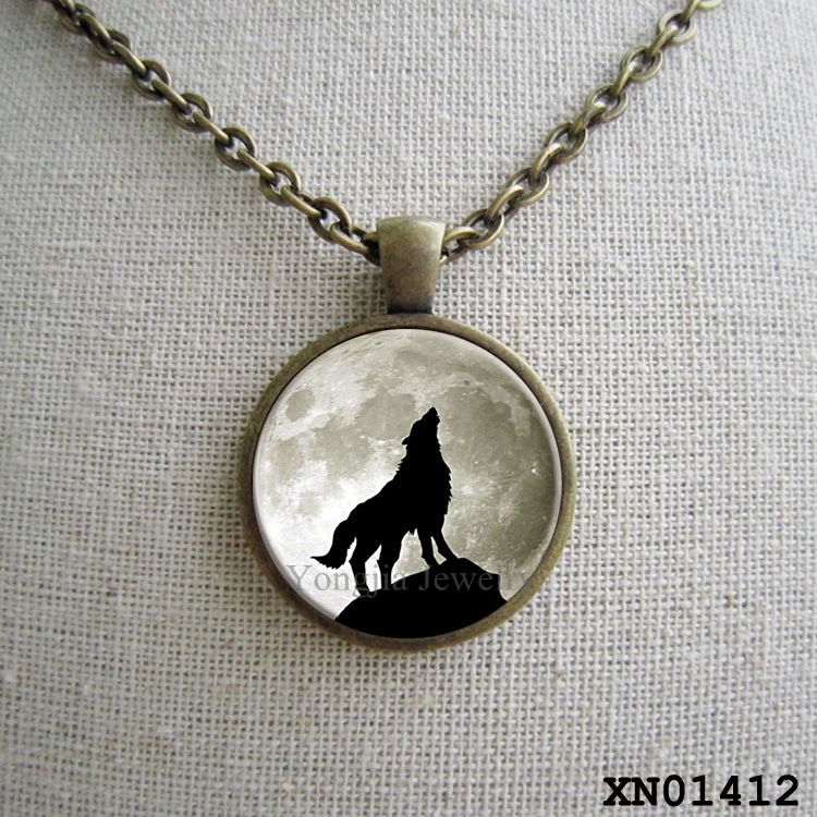 Wolf moon Necklace Glass Tile Jewelry Animal Jewel...