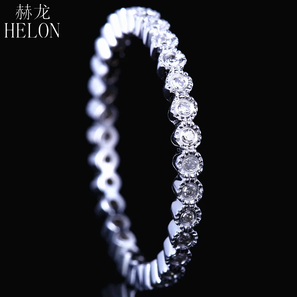 

HELON Solid 10K White Gold Milgrain Bezel Natural Diamonds Band Ring Art Deco Fine Jewelry Women Diamons Engagement Wedding Ring