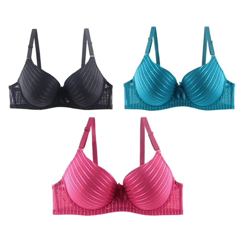 Maidy 3Pcs/Pack Sexy Lace Bra Push Up For Women Bras Striped 3/4 Cup