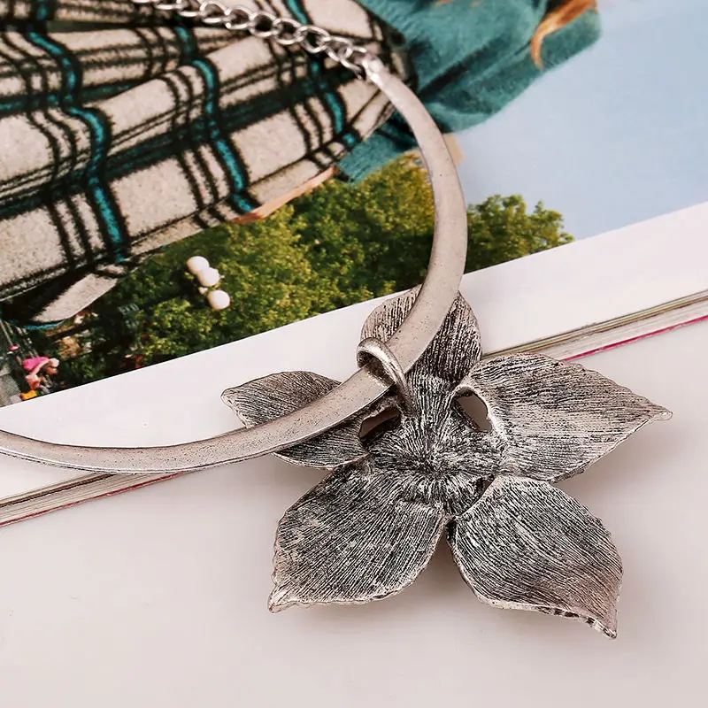Новое модное винтажное ожерелье из сплава для женщин Ретро позолоченное/посеребренное большое ожерелье с подвеской в виде цветка L колье ожерелье s XLL110