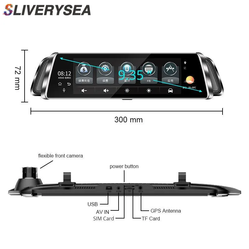 SLIVERYSEA 9 35 &quotips Сенсорный экран 4G Bluetooth android автомобильный Камера HD 1080 P зеркало