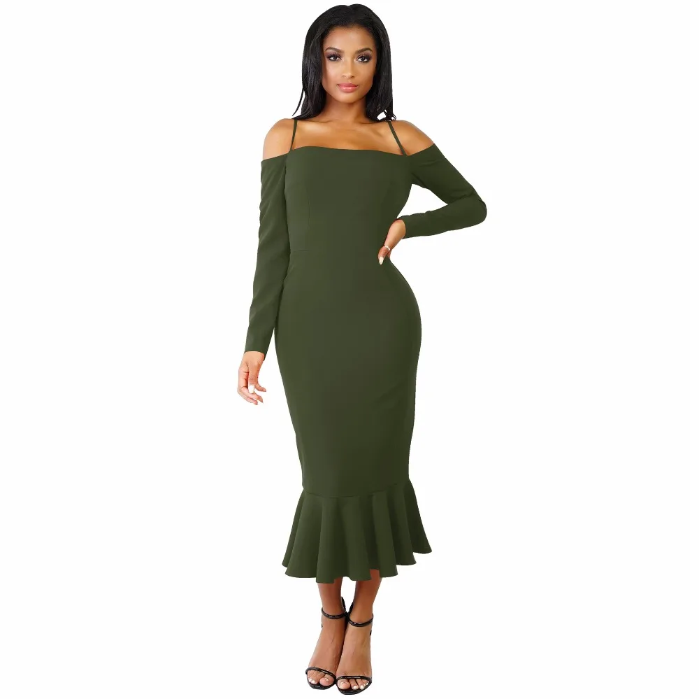 

2019 Autumn New Arrival Bodycon Package Hips Pencil Dress Robe Sexy Dresses Women Long Sleeve Spaghetti Strap Dress Vestidos