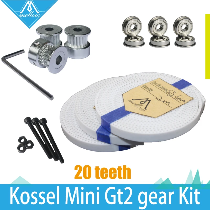 

HOT!3X 2M PU Timing Belt GT2 20 Tooth wheel Timing Pulley bore 5mm + F623ZZ Bearing & GT2 Gear kit for Delta Rostock Kossel Mini