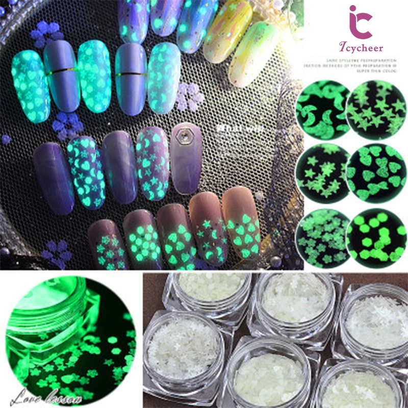 

ICYCHEER Fluorescent Luminous Ultra-thin Nail Tips Sticker Luminous Sequin Glow in The Dark Nail Tips Decoration Tools