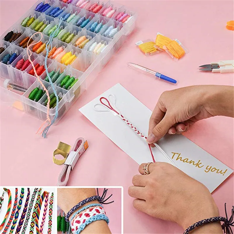 KOKNIT 100 Colors Embroidery Floss with Storage Box Finished Winding Plastic Floss Bobbins DIY Friendship Bracelets Thread Craft (8)