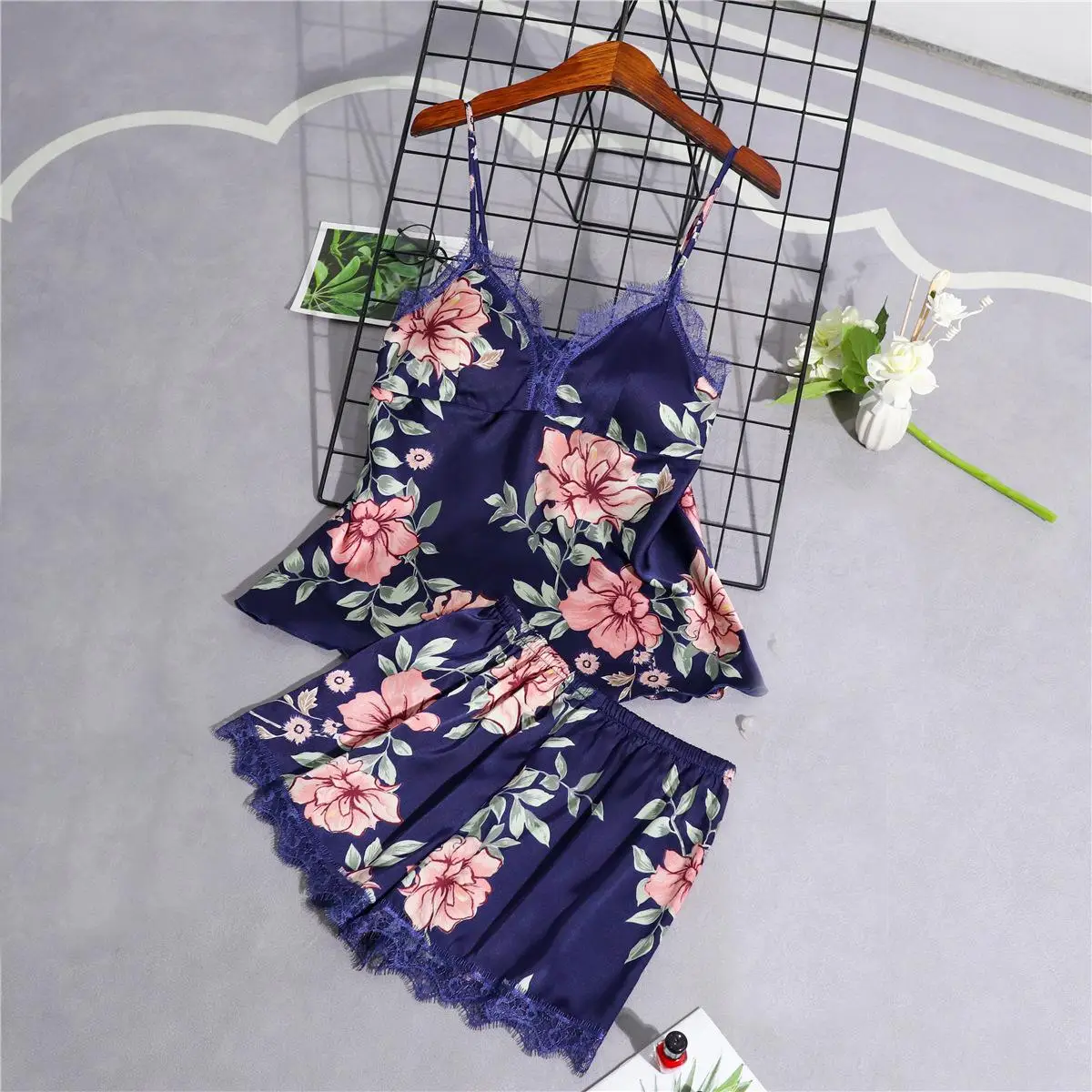Черный женский комплект из 4 предметов: топ на бретелях и штаны Пижама комплекты одежды для сна Весенняя домашняя ночная рубашка соблазнительное кимоно Халат - Цвет: G - 2