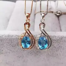 Природный Голубой топаз кулон S925 серебро Природный камень кулон Цепочки и ожерелья Модные Лаки элегантный бутылки женщин партии Fine Jewelry