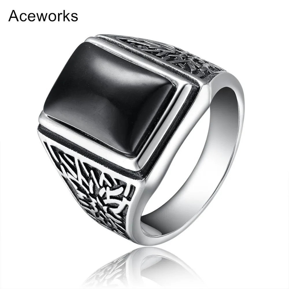 Aceworks Retro Black Stone 100 925 Sterling Silver Metal Europe Rings