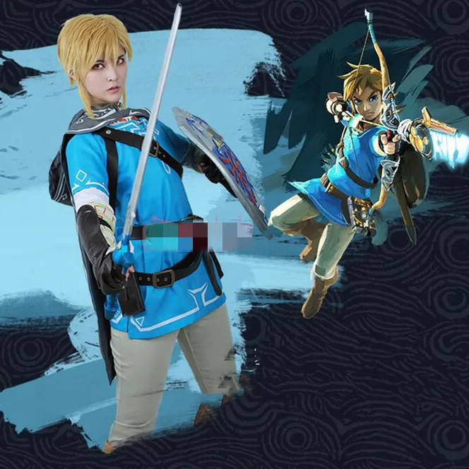 

The Legend of Zelda Breath of the Wild Link Cosplay Costume Anime Uniform Halloween Carnival Cosplay Adult Men Blue Shirt Unisex