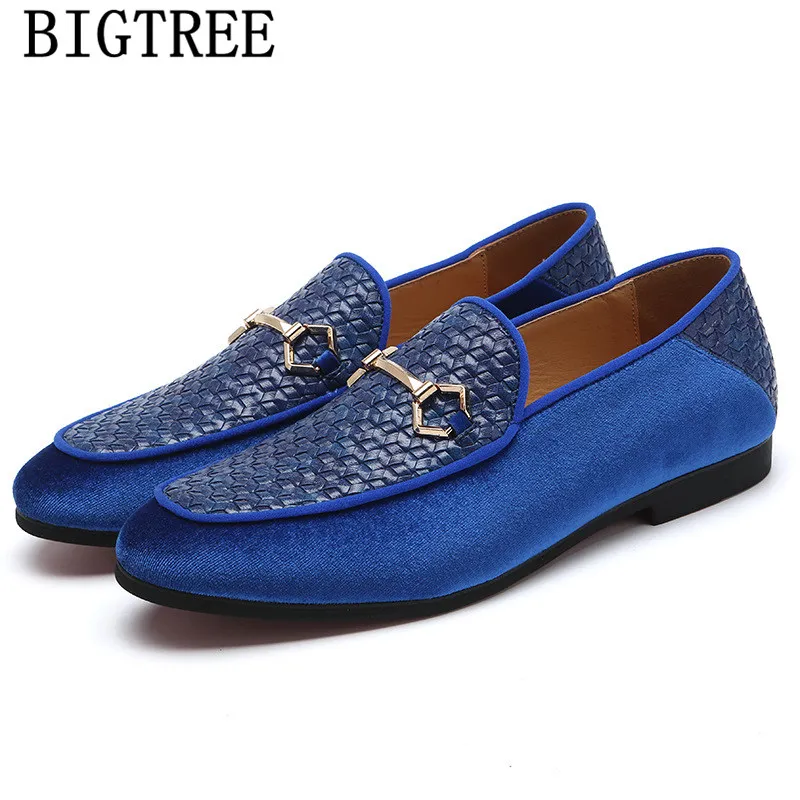 Coiffeur/Мужские модельные туфли; кожаные вечерние туфли для мужчин; итальянские лоферы; нарядные туфли для мужчин; офисные туфли; sepatu; слипоны - Цвет: Синий