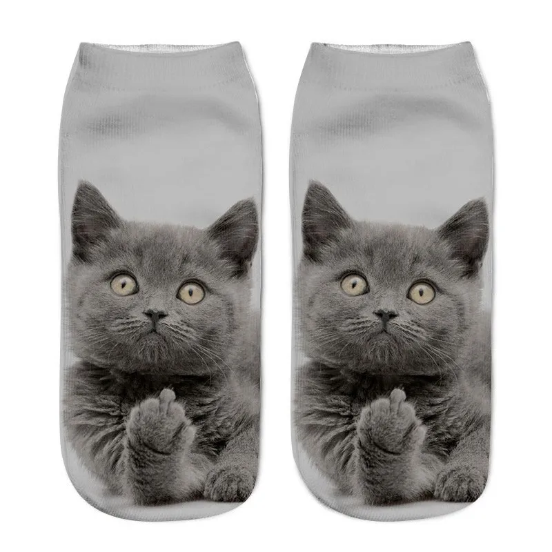 3D Носки для девочек Harajuku Стиль Для мужчин Для женщин Носки для девочек Повседневное Кот нейтральные низкие носки до лодыжки с принтом