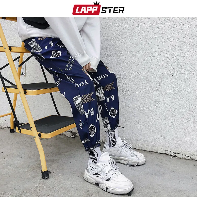 LAPPSTER مضحك كامل طباعة المتناثرة الصيف ركض السراويل 2019 رقيقة عارضة اليابانية الشارع الشهير السراويل الترنك عالية الجودة السراويل
