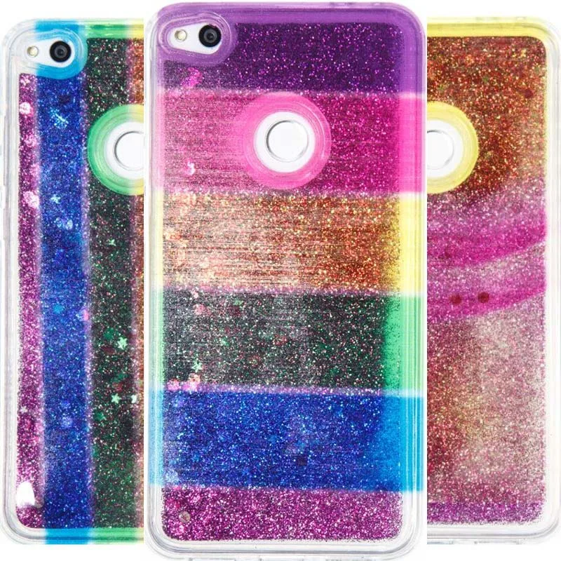 

Cute Rainbow Style Case For Huawei P8Lite P9Lite 2017 P8 Lite 2017 Cases Liquid Shining Phone Soft Silicone Back Cover Capa P03G