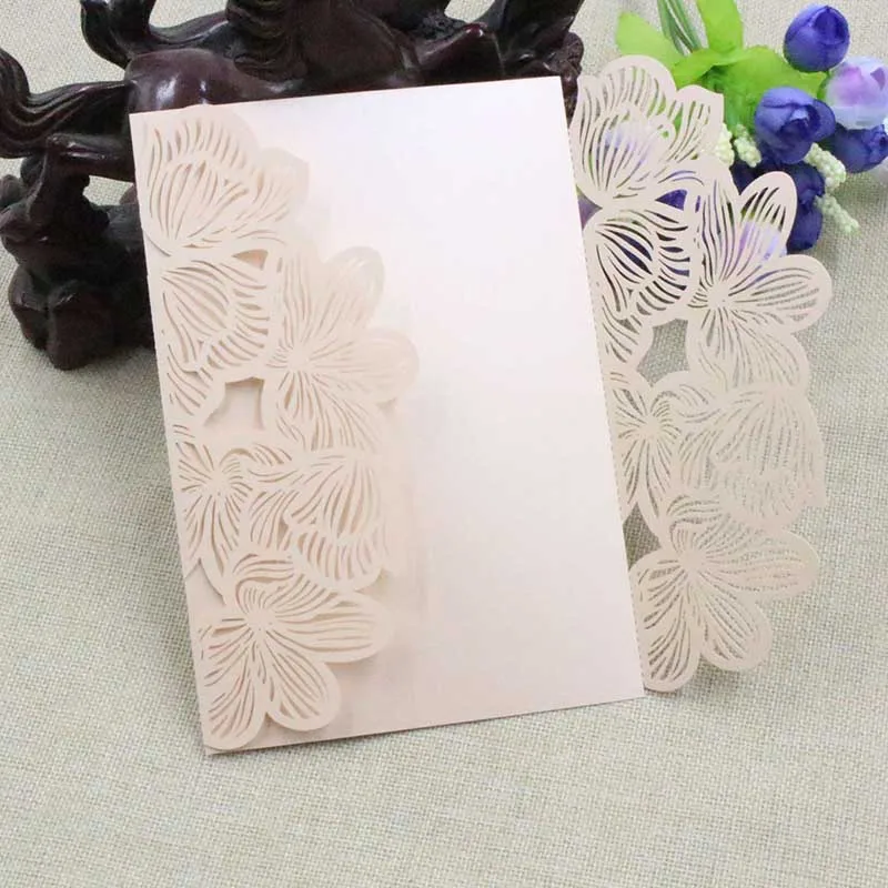  10pcs Wedding Engagement Invitation Card Ivory Red Leaves Pattern Carved Hollow-out Bride and Groom - 32889938460