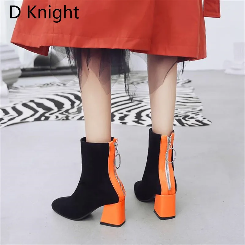 Plus Size 32-48 Women Boots Fashion Flock Ankle Boots For Women Spring Autumn Ladies Party Western Boots Casual Female High Heel (16)