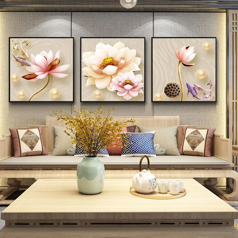 

American style light luxury oil painting 5D flower INS mural Living room entrance mural Sofa background wall Hanging painting