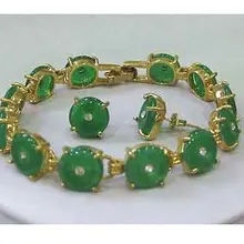 Для женщин реальные новейший дизайн благородство Lucky Для женщин Красивые K GP зеленый драгоценный камень браслет серьги