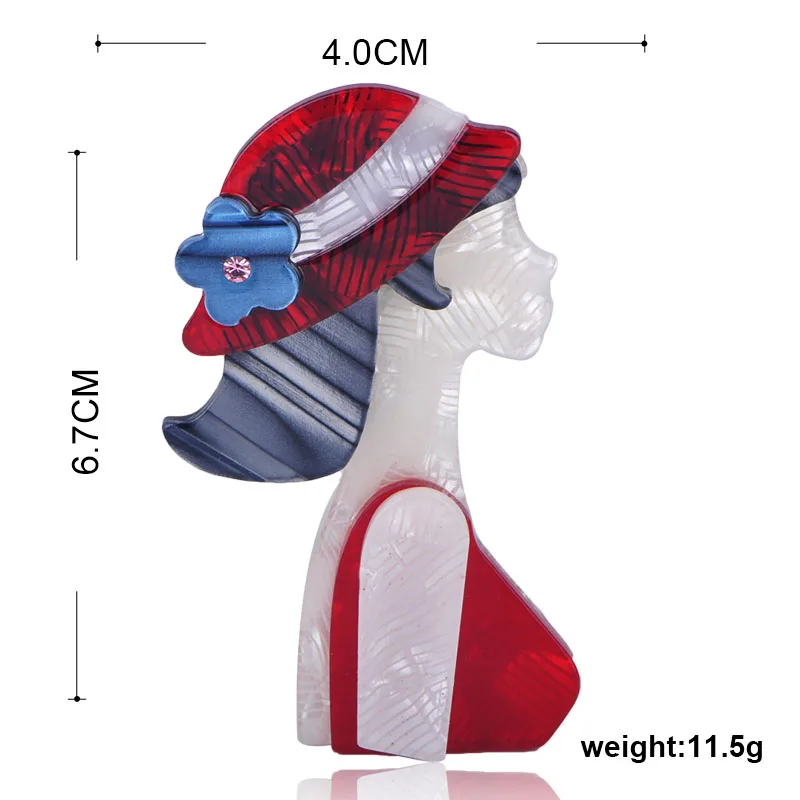 Blucome Fashion Red Hat Girl Shape Brooch Natural Texture Acrylic Brooches Jewelry For Women Suit Coat Scarf Accessories Pins
