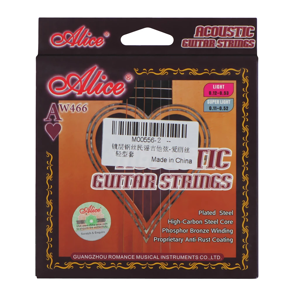 Alice Aw466l Folk Acoustic Guitar String Set Light Tension (.012.053) Phosphor Bronze Wound