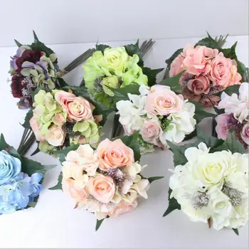

High quality wedding bouquet artificial flowers rose hydrangea bouquet fake flowers decoration for home/wedding party