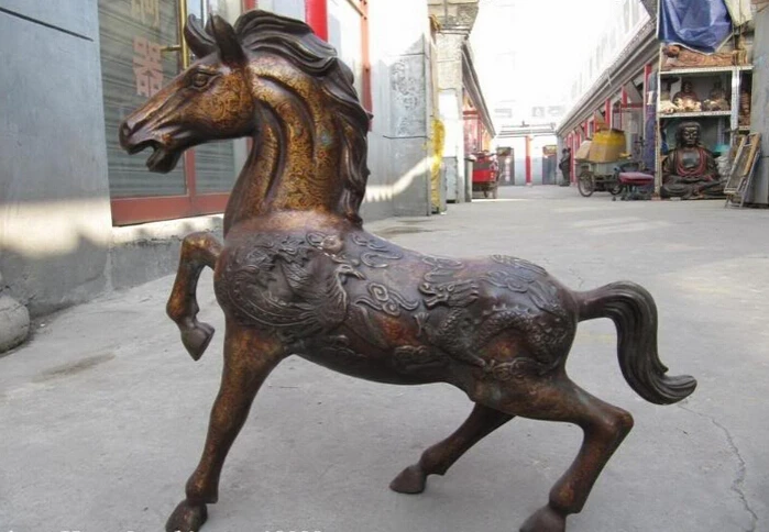 

Collectible bronze S2530 20" Chinese Folk Bronze Copper Dragon Play phenix Lucky Horse statue B0403